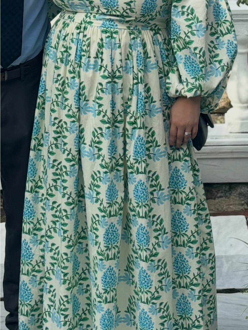 Anthropologie Cream Maxi Dress with Blue Floral Print